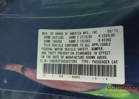 2014 Honda Accord Sport z USA, uszkodzony, nr VIN 1HGCR2F5XEA027095